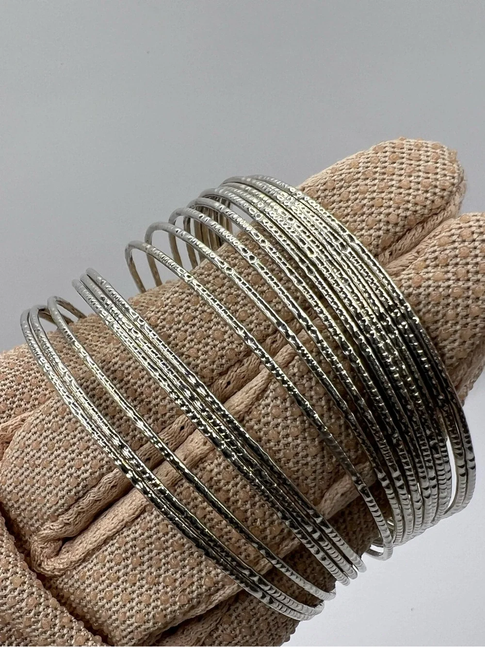 Vintage Silvertone Textured Multi-Strand Slinky Coiled Cuff Bracelet